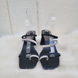 Dolce Vita black silver Slip On strappy block heel sandals women's sz 9.5